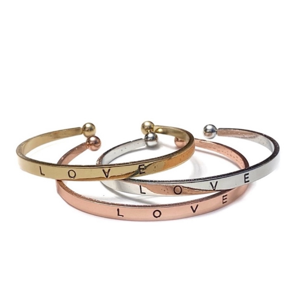 $3/20 Love Bracelets Triple Stacking Stamped Word Metal Cuffs Tri Color - Picture 7 of 7